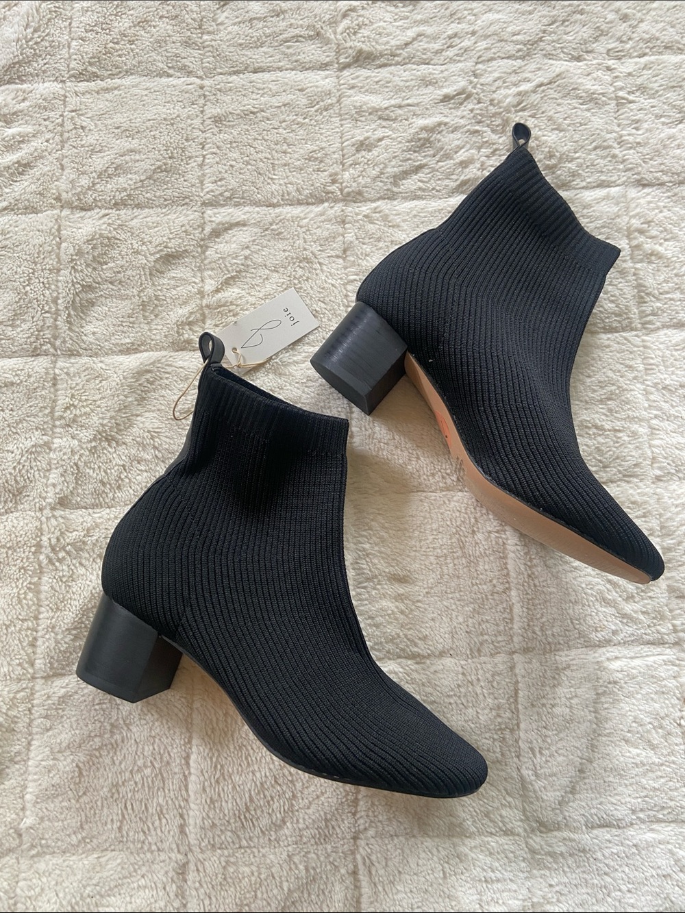 Joie x Revolve Black Ribbed Knit Ankle Booties with Block Heel NWT 7